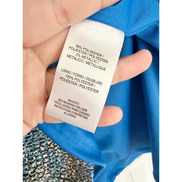 Taylor Blue White Tweed Bow Detail Mini Dress Square Neck Fit Flare Size 8P NEW - Image 7