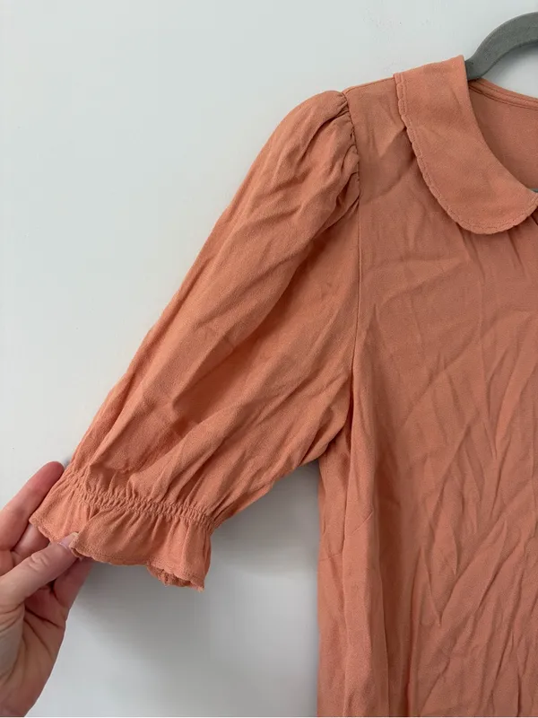 Wilfred Aritzia Poppins Short Puff Sleeve Peachy Pink Button Down Front Dress S - Image 4