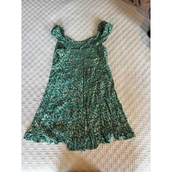 Green floral print puff sleeve mini dress - Image 5
