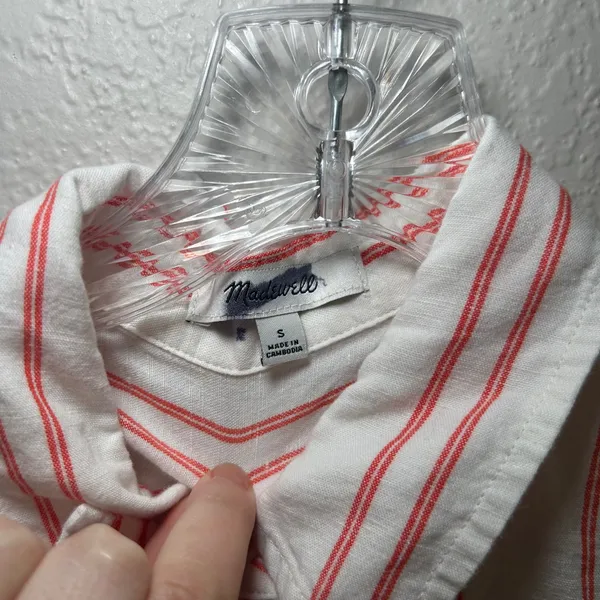 Madewell Oversized Pleated-Sleeve Button-Up Shirt red white women's s summer - Image 6