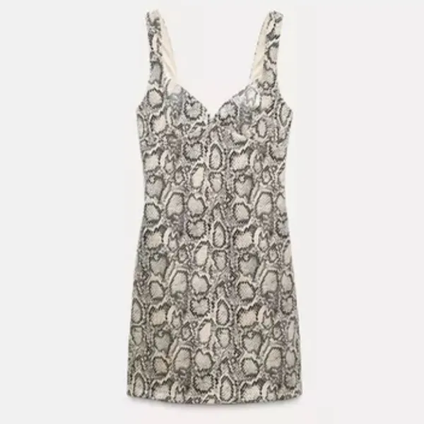 ZARA Animal Print‎ Snakeskin Faux Suede Mini Dress Black & Ecru Size Medium - Image 3