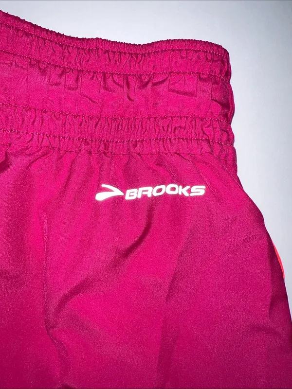 Brooks Women's Bright Pink Athletic Shorts with Orange Trim - Image 2