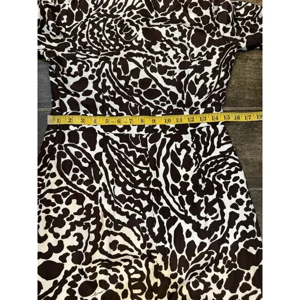 Milly New York‎ Brown & White Print Silk Short Sleeve Dress Size 6 - Image 12