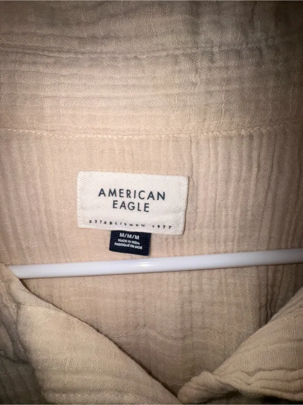American Eagle Outfitters Cream Long-Sleeve Button-Down Shirt - Image 10