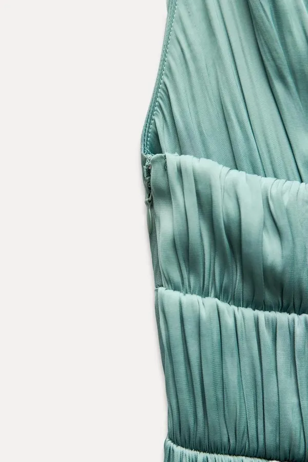 Zara maxi dress boho pleated Teal Evening Gown wedding party cocktail - Image 15