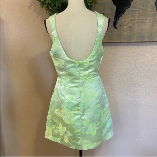 Lulus Brighter Side Light Green Floral Satin Jacquard Mini Dress - Image 11