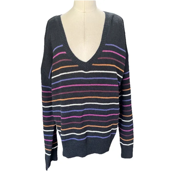Allison Joy Evereve Multi Striped V-Neck Sweater Womens Colorful Knit Pullover - Image 11