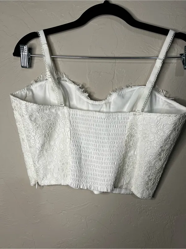 Cami NYC Revolve Scarlett Off White Lace Bustier‎ Smocked Back Crop Top - Image 4