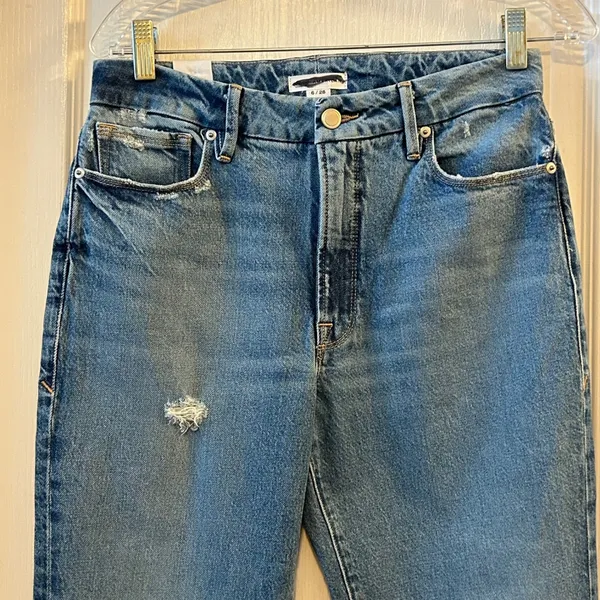 GOOD AMERICAN Womens Blue Denim Flare Jeans Size‎ 6 28 Distressed High Rise - Image 2