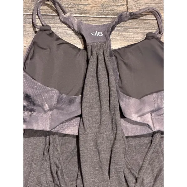 Alo Yoga Tank Top Built-in Sports Bra Heathered Grey Snakeskin Print Small - Image 5