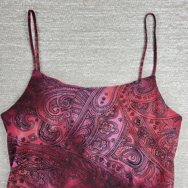 My Michelle Asymmetrical Slip Dress Large Red Glitter Y2K Paisley Fairy Grunge - Image 10