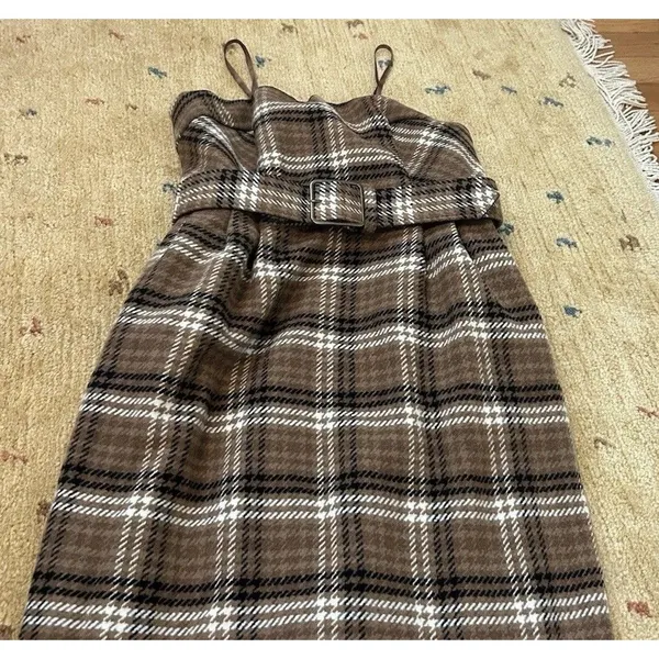 Anthropologie Strapless Belted Midi Dress Size 4 Plaid Fall Academia Preppy - Image 6