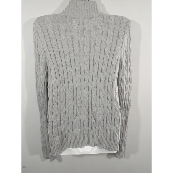 Lauren Ralph Lauren Light‎ Gray Cable Knit Zip Up Sweater Womens MED CabinCore - Image 6