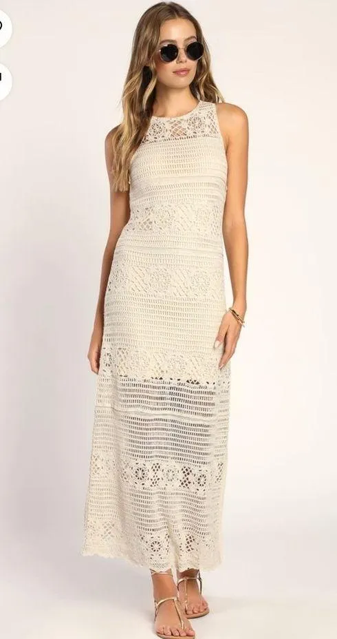 Crochet You Love Me Beige Crocheted Sleeveless Maxi Dress BB Dakota by Steve - Image 3