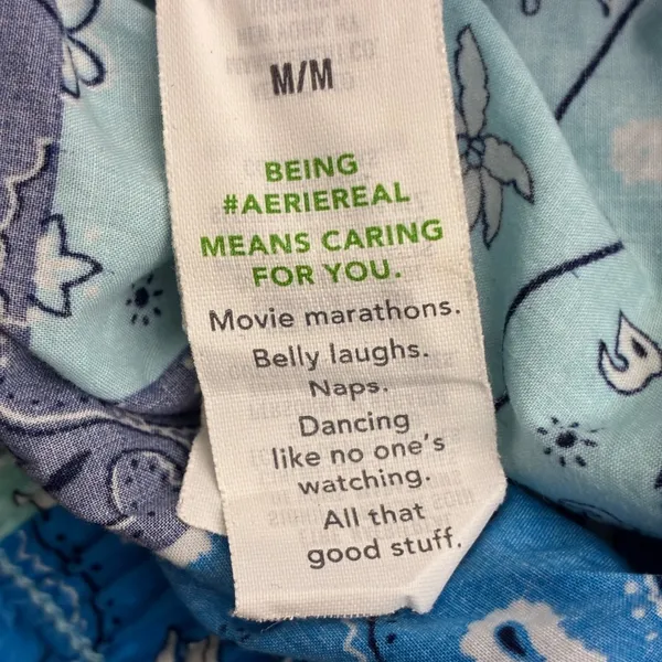 Aerie Bandana Patchwork Ruffle Hem Pajama Shorts Blue Green Boho Size M - Image 6
