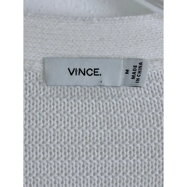 Vince White Mixed Knit Pointelle Cardigan Cotton Blend Drop Sleeve M Minimalist - Image 4