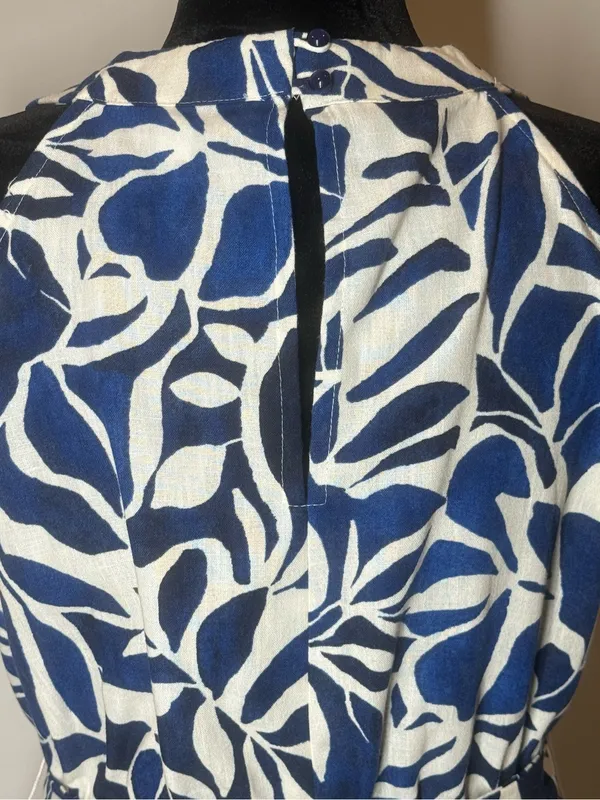 Emma & Michelle Linen-Look Blue White Abstract Botanical Leaf Print Dress L EUC - Image 6