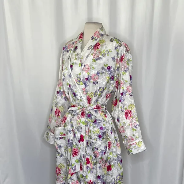 Vintage VICTORIA'S SECRET Gold Label Floral Jacquard Satin Robe Pockets‎ Small - Image 6