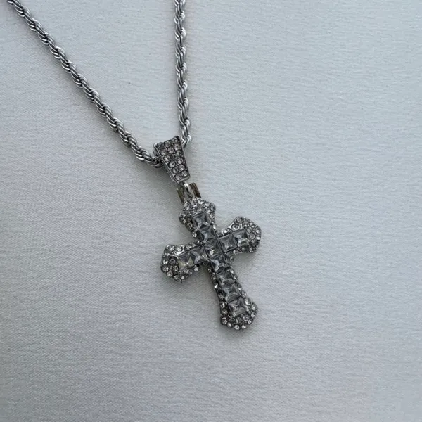 CZ Cross Pendant Necklace for Men Women,Streetwear Punk Hip Hop Unisex Style - Image 2