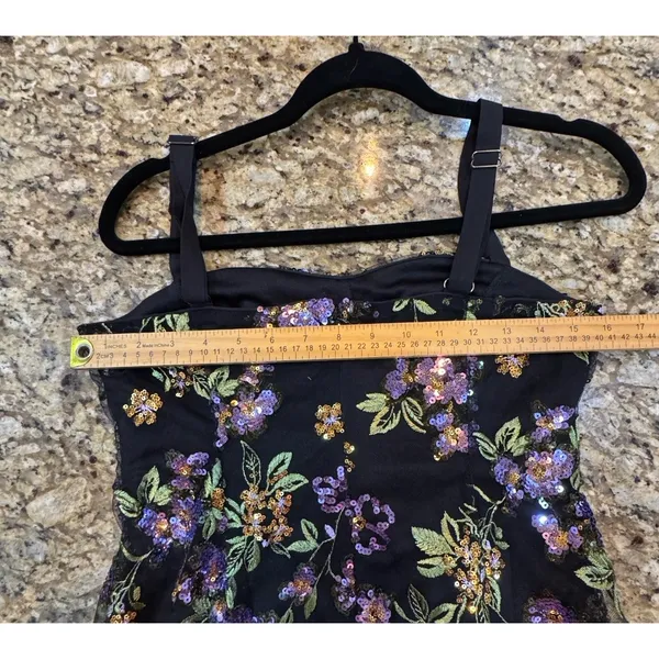 Sam Edelman Black Floral Sequence Embroidered Strapless Dress Size 4 $168 Mesh - Image 9
