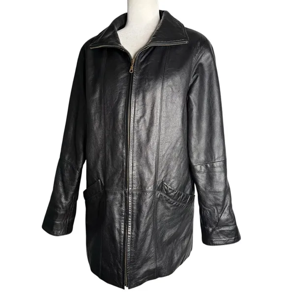 Wilson's Leather Genuine Leather Women's Blazer Jacket Size XS Black Pockets Long Length - Image 2
