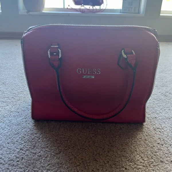Guess Cherry Red Snake Embossed Satchel Y2K Glam Statement Handbag - Image 2