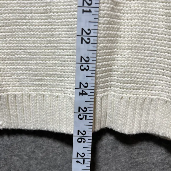 Tommy Hilfiger White V-Neck Cotton Knit Sweater‎ Womens Large Textured Pullover - Image 5