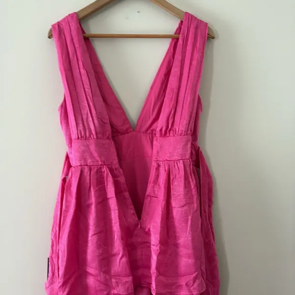 New Lulus Peak‎ Party Vibe Hot Pink Satin Tiered Tie-Back Midi Dress Size S - Image 8