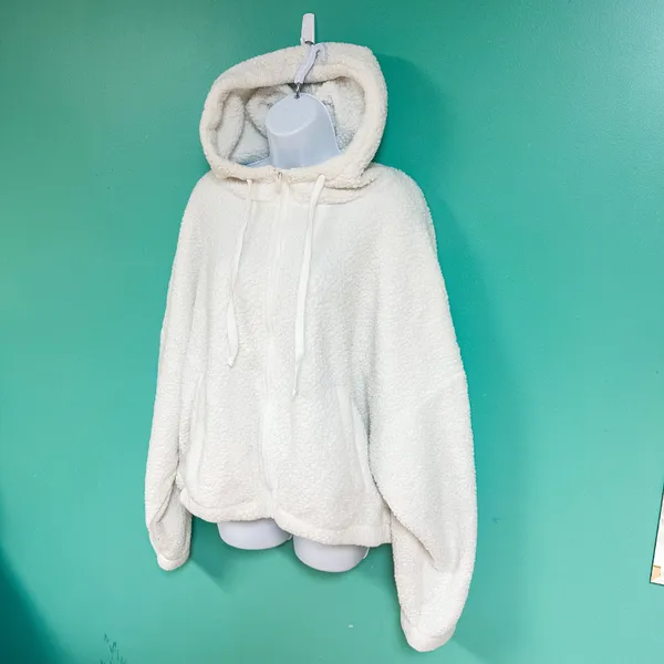 Aeropostale White Sherpa Hooded Zip Up Teddy Coat - Image 4