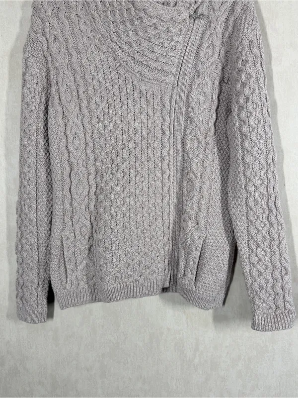 Boston Irish 100% New Merino Wool Asymmetrical Side Zip Cable Knit Sweater L - Image 3