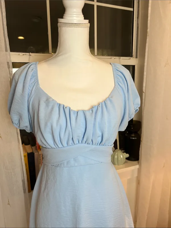 Altar'd State Baby Blue Puff Sleeve Empire Dress size medium. - Image 5