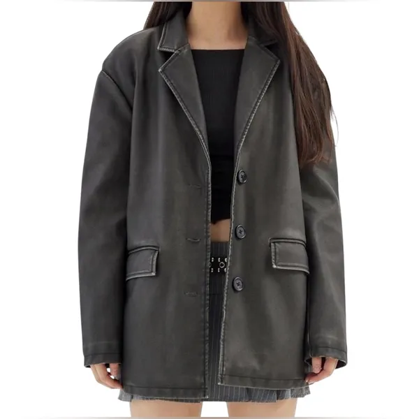 Urban Outfitters Oversized Faux Leather Blazer Jacket Size L Dad Grunge Punk - Image 3