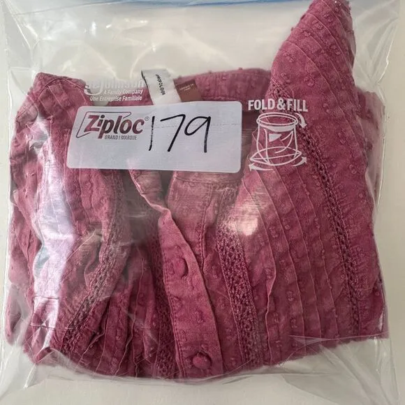 Anthropologie Pilcro Swiss Dot Peasant Blouse Long Sleeve Button‎ Front Pink XS - Image 10