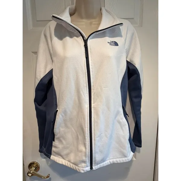 The North Face Womens Large Grid Fleece Jacket White Blue Full Zip Outdoor - Image 2