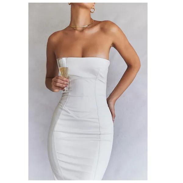 NEW House of CB Camilla Ivory Vegan Leather Strapless Dress Size XS - Image 8