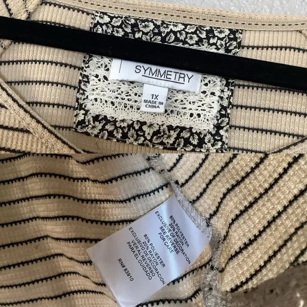 Cream Striped Top‎ 1X Oversized Lagenlook Earthy Neutral Waffle Knit Autumn Fall - Image 3
