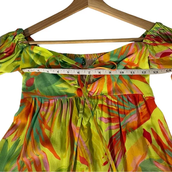 Farm Rio Tropical Print Puff Sleave Mini Dress XS Resort Vacation Sundress - Image 11