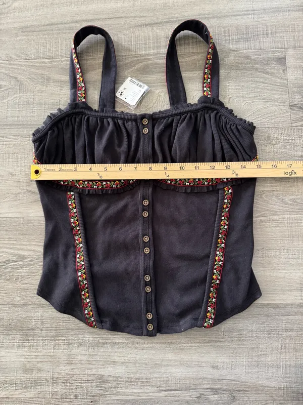Free People Wilder Knit Top Size M NWT Boho Whimsigoth Black Embroidered Trim - Image 5