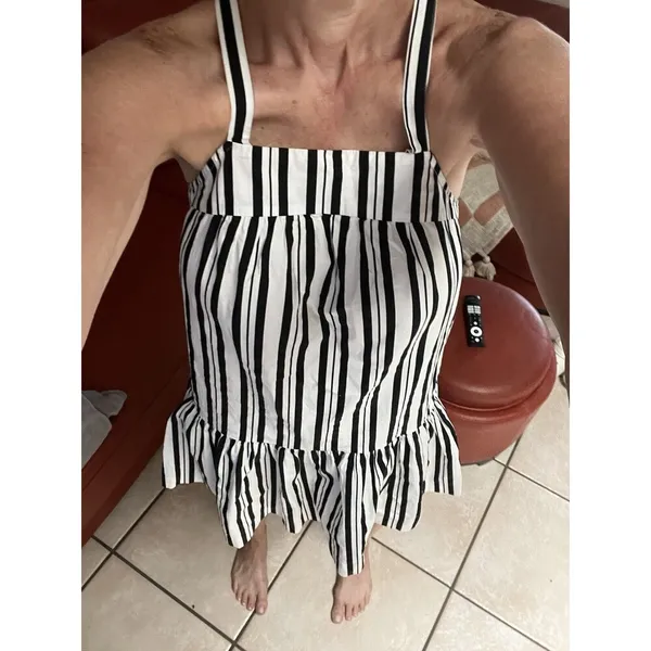 Urban Outfitters Alice Ritter & Size M Anais Drop Waist Stripe Mini Dress‎ White/Black - Image 5