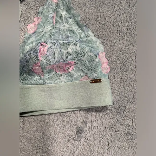 Victoria’s Secret pink lace bralette green pink floral small - Image 2