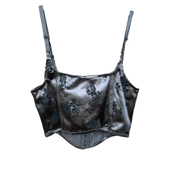 Motel Rocks Elicia Corset Crop Top in Black Rose Flock Black Size XS NWT - Image 4