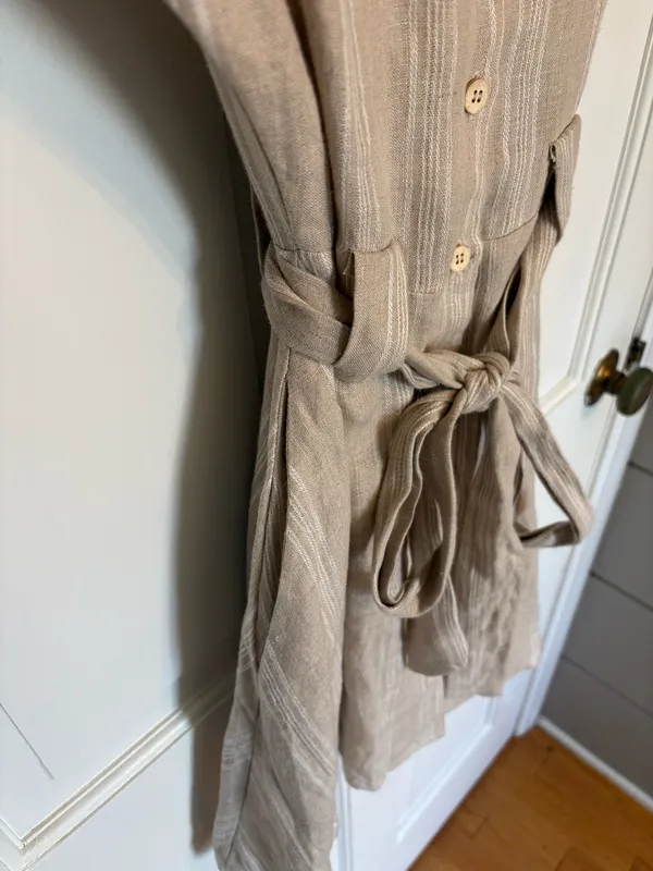 Tan Striped Linen Shirt Dress - Image 6