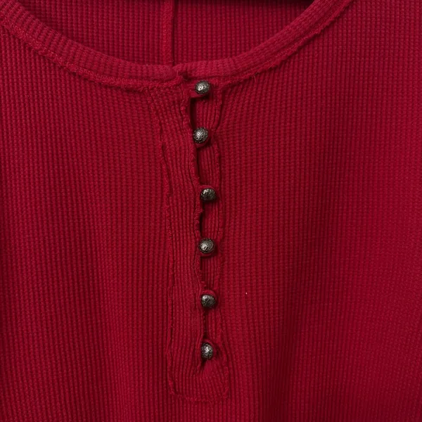 Lucky Brand Cable Knit Sleeve Thermal Henley Top M Red Cotton Boho Gorpcore Fall - Image 2