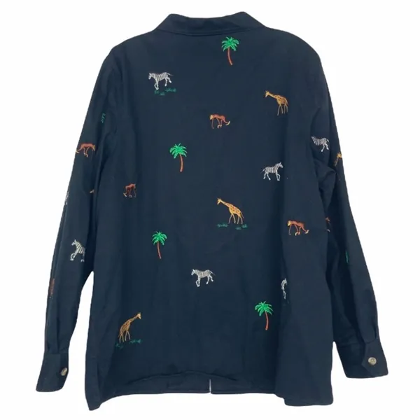 Quacker Factory Zebra Giraffe Monkey Embroidered Full Zip Sz L - Image 3