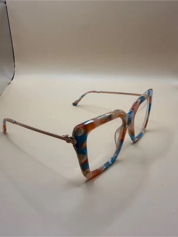 Vooglam Colorful Square Frame Fashion Glasses - Blue & Brown, No prescription - Image 3