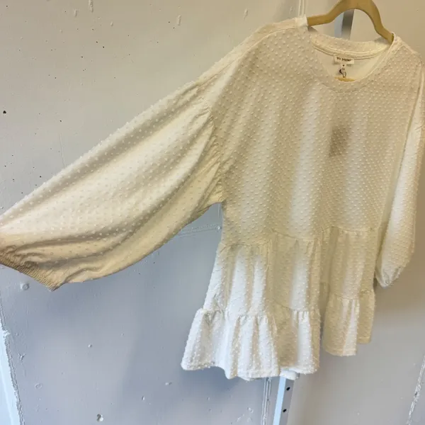 NWT‎ Blu Pepper White Swiss Dot Tiered Babydoll Top Balloon Sleeve BIST1105 Med - Image 3
