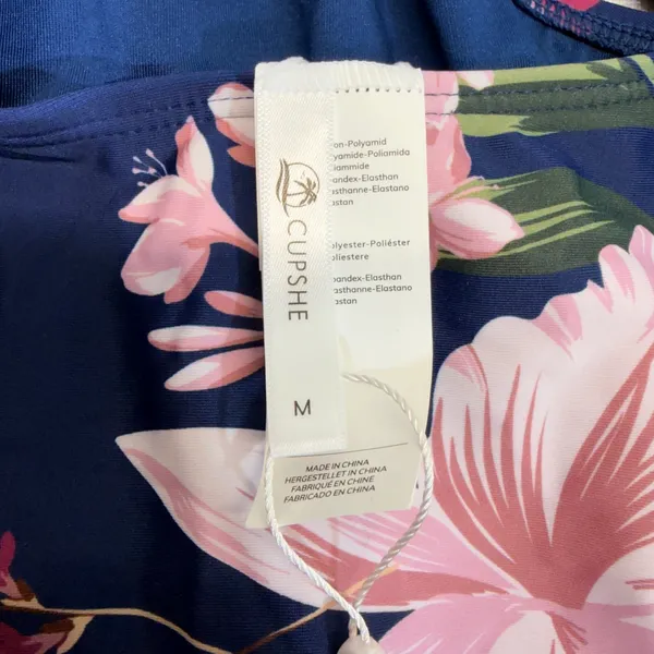 Cupshe One Piece‎ Swimsuit M Navy Blue Tropical Floral Wrap Halter Cutout NWT - Image 10