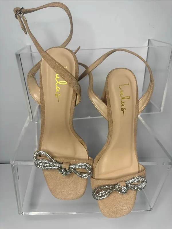 Lulu's Tan Bow Ankle-Strap Sandals with Rhinestone Accent - Image 8