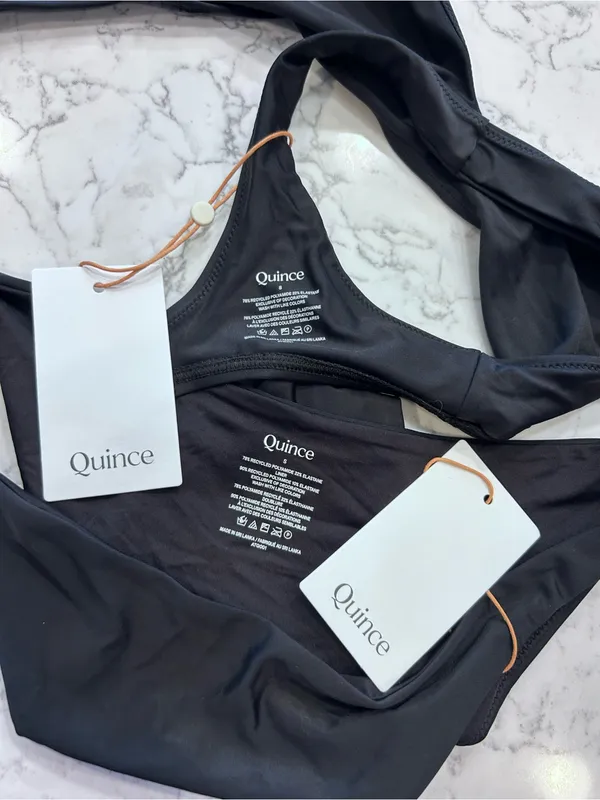 NWT Quince Black Italian Plunge Bikini Top & Low Rise Bottom Set Size Small - Image 3