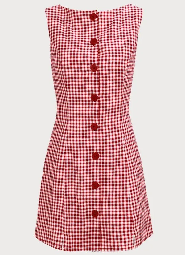 RIHOAS The Red Boat Neck Plaid Mini Dress - Image 5